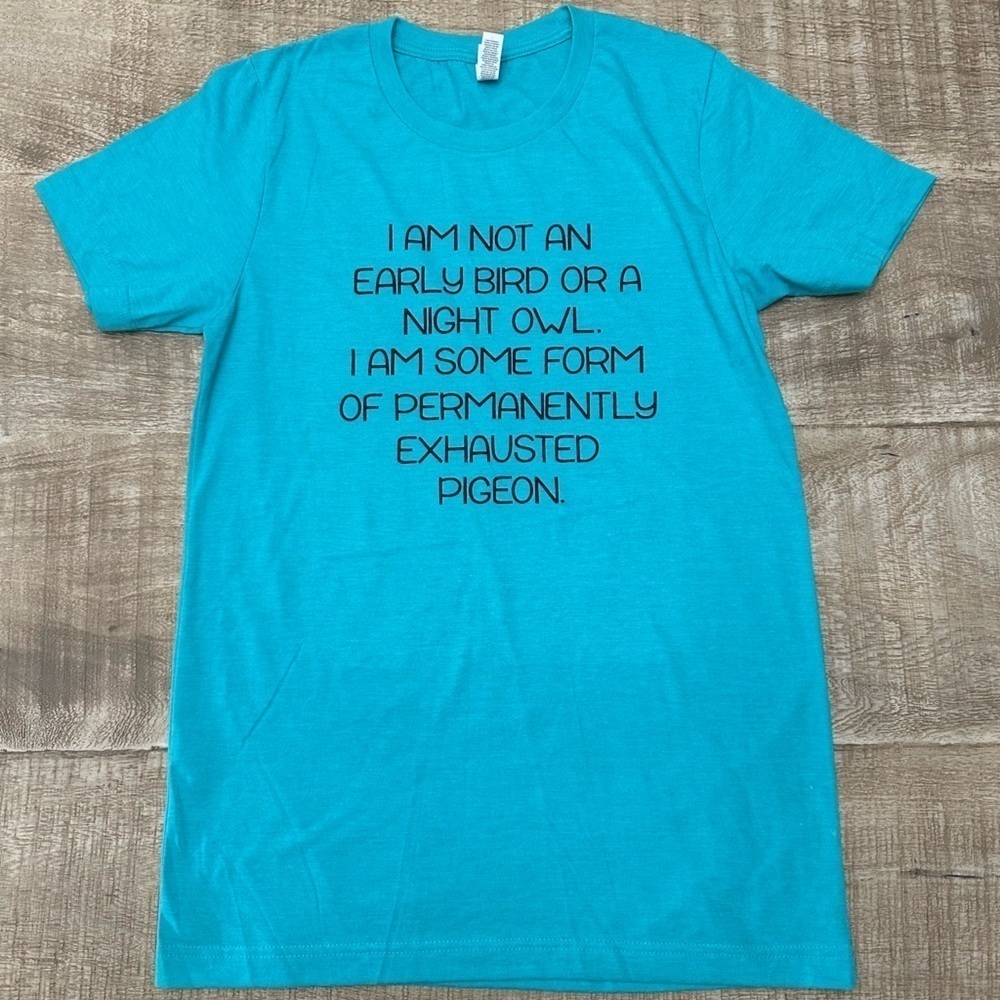 Exhausted Pigeon Tee | Bella + Canvas | Heather Teal | Size M